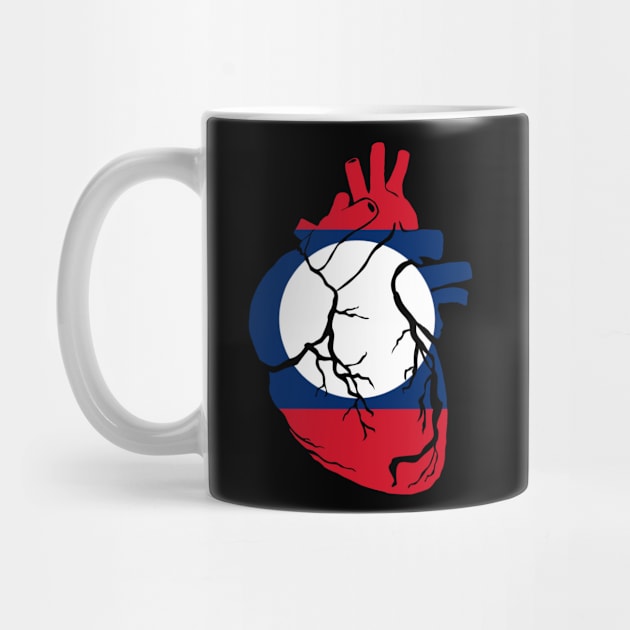 Laos Flag, Anatomical Heart Design by Bun Art Store